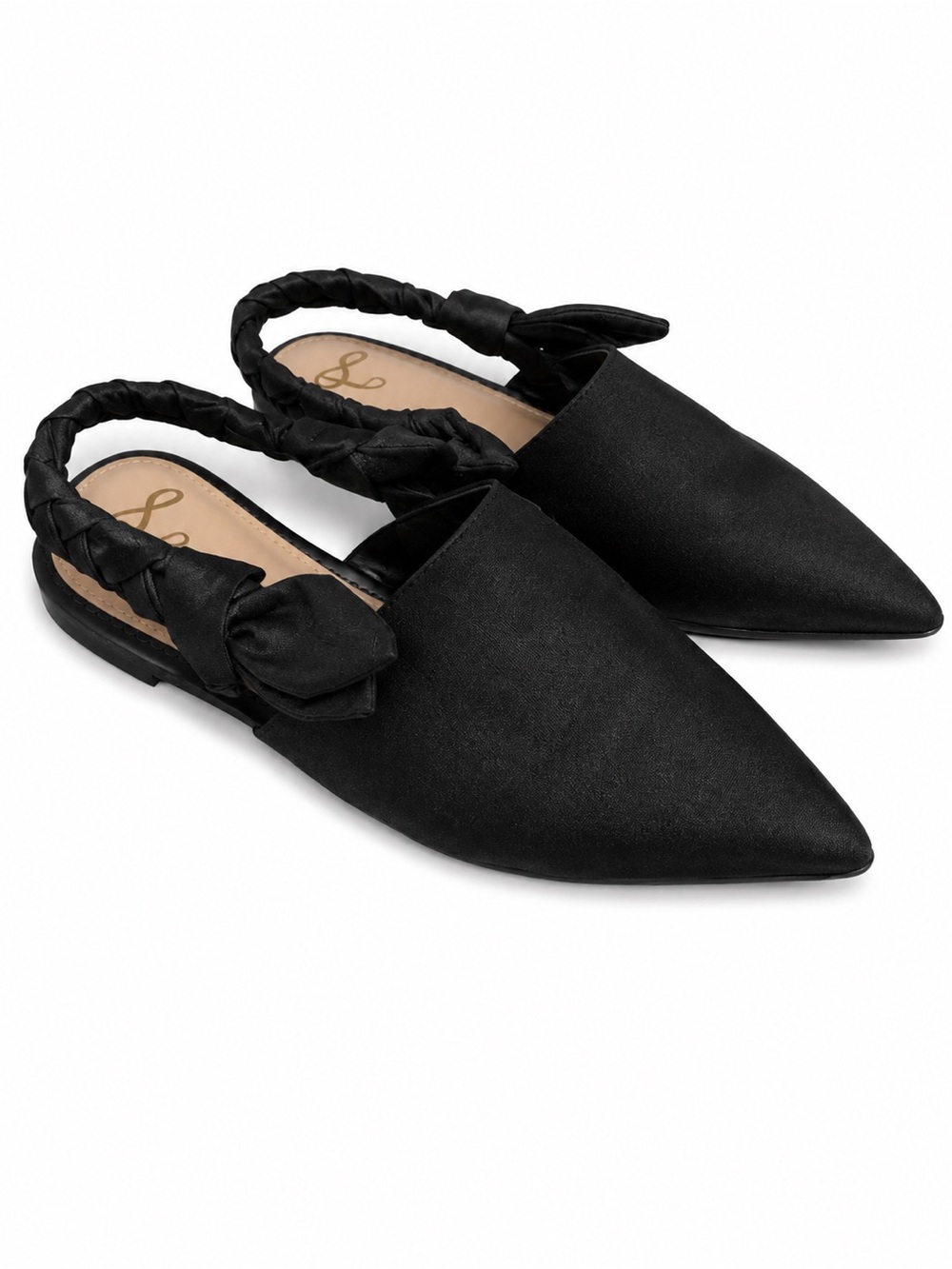 Sam Edelman Black Satin Pointed Toe Braided Slingback Flats Size 8